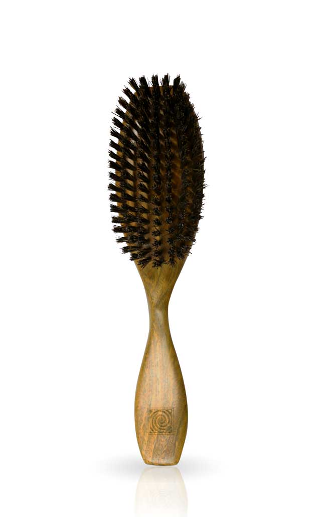 Wood Club Hairbrush W/Natural Boars Hair Bristles Unique Pattern